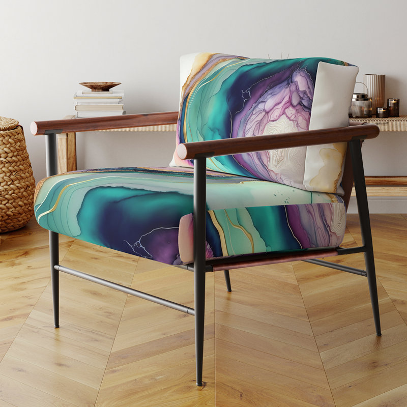 Géode mauve abstraite verte - fauteuil rembourré moderne, fauteuil d'appoint vert, Doré