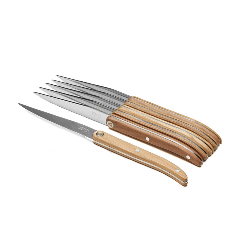 Six-Piece Light Wood Handle Stainless Steel Steak Knife Set