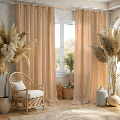 Dupioni Raw Silk Room Darkening Grommet Curtain for Living Room with Cotton Lining