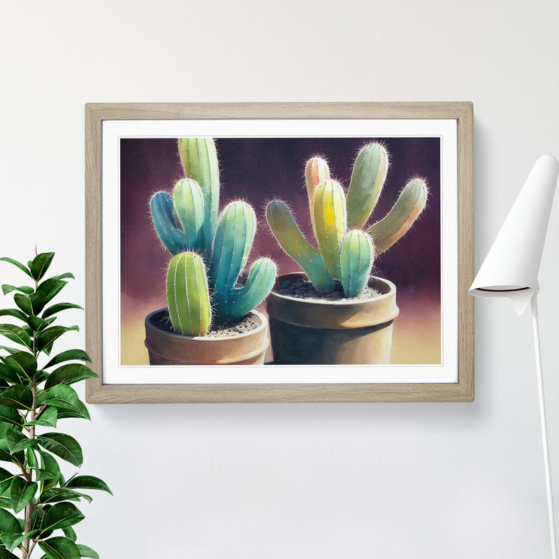 XH1022-9707X Vivid Cactus 1 Piece Single Picture Frame Wall Art, 46cm H x 64cm W, Beige