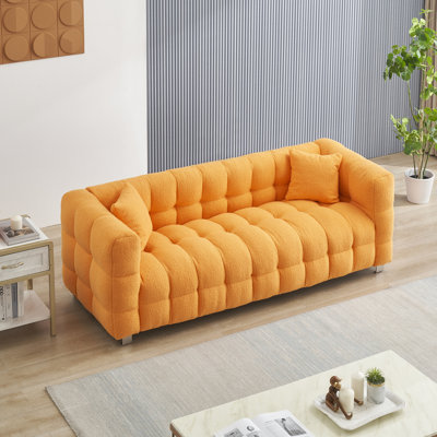 80-inch Orange Couch For Living Area & Bedroom, 3 With Fleece Fabric, 2 Cushions, Metal Foot Ergonomic Support Bedroom In - Fleece, Pillows, Robust