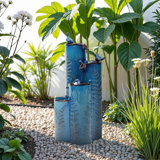 32"H 4-Tier Ceramic Outdoor Water Fountain with LED Light