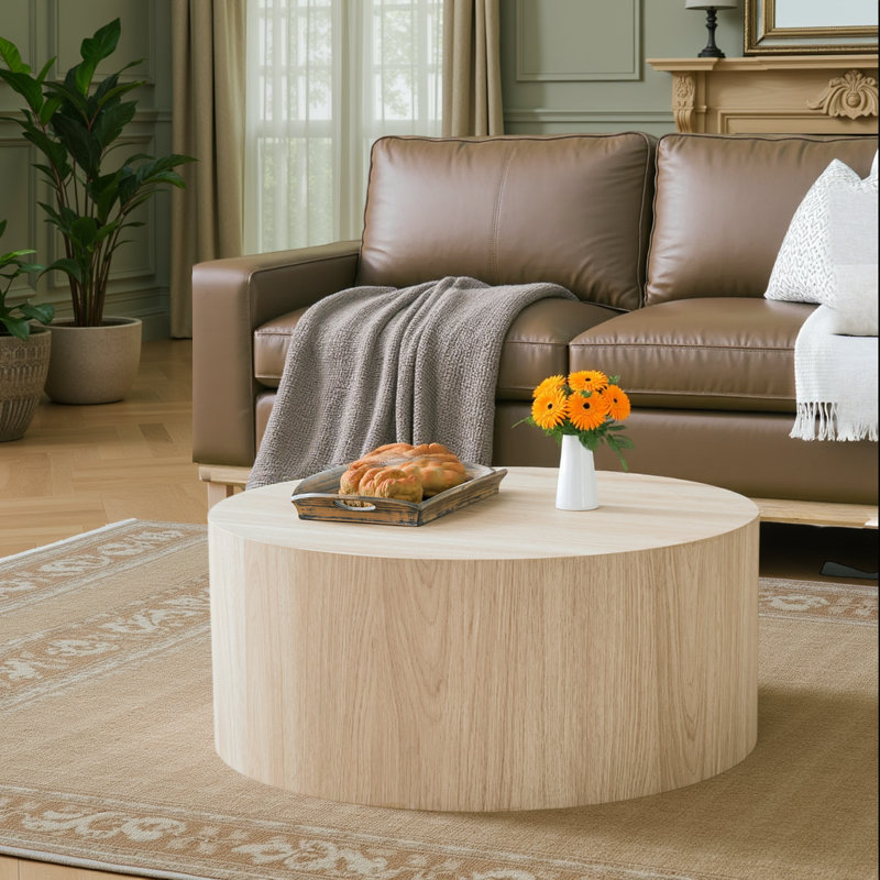 Table basse cylindrique Industrial, Bois naturel