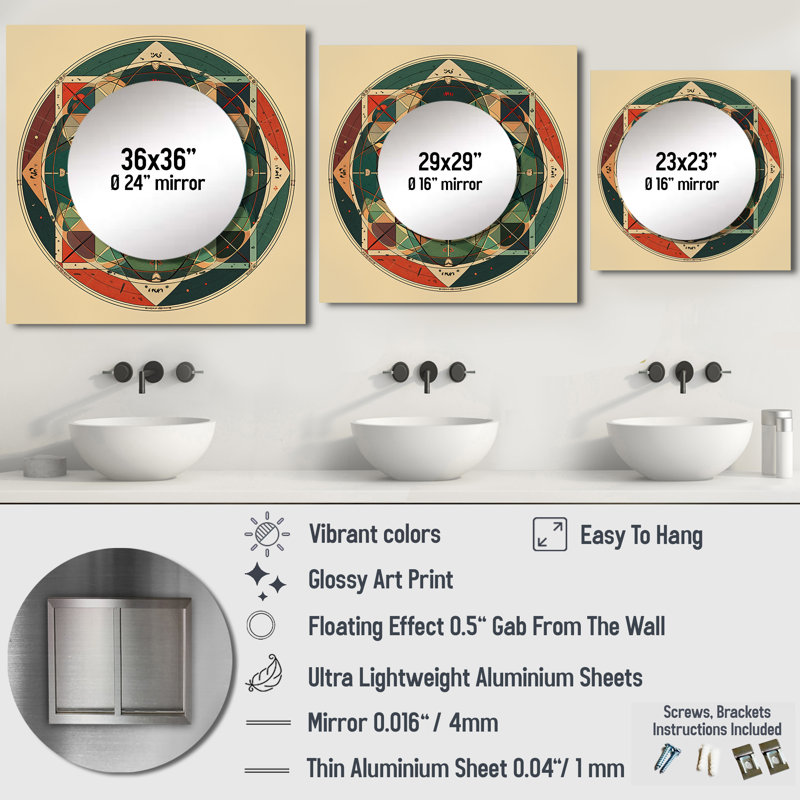 Meikhi - miroir mural géométrique moderne pour salle de bain, 23 po x 23 po