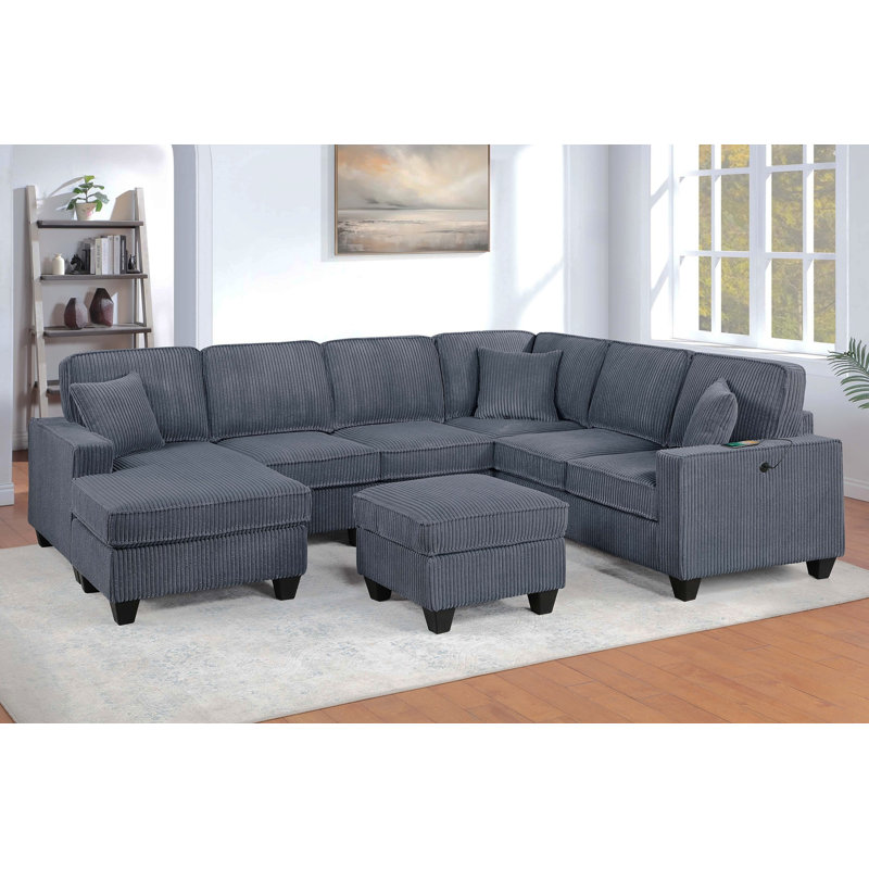 Ensemble modulaire 5 pièces Jillie, Velours côtelé gris foncé