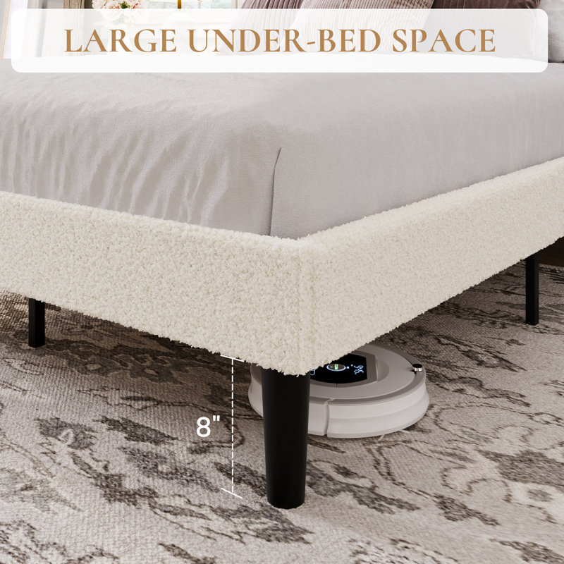 Lit plateforme tapissier Chic Teddy, Blanc, Grand lit