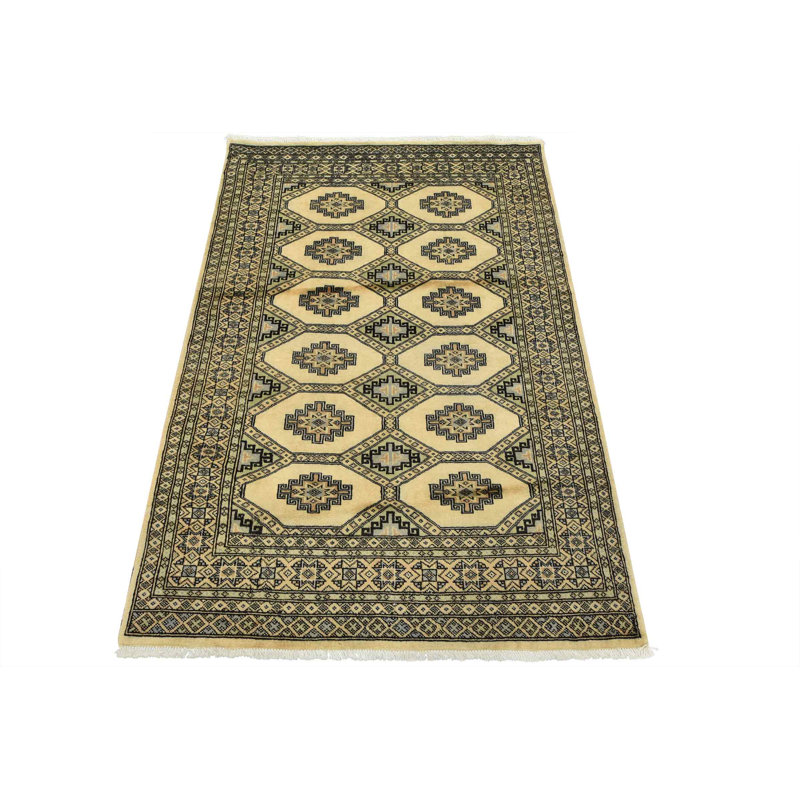 Tapis oriental en laine beige noué à la main 3 pi 11 po x 5 pi Bokhara Jaldar