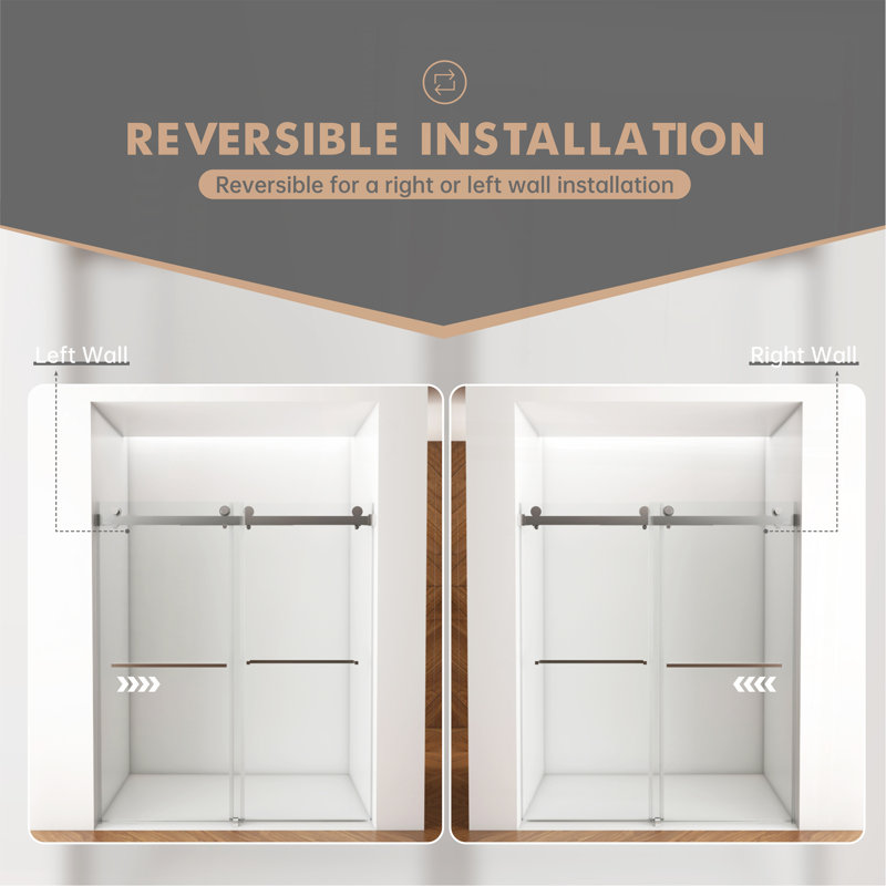 56"-60"W X 76"H Frameless Shower Door, Brushed Nickel