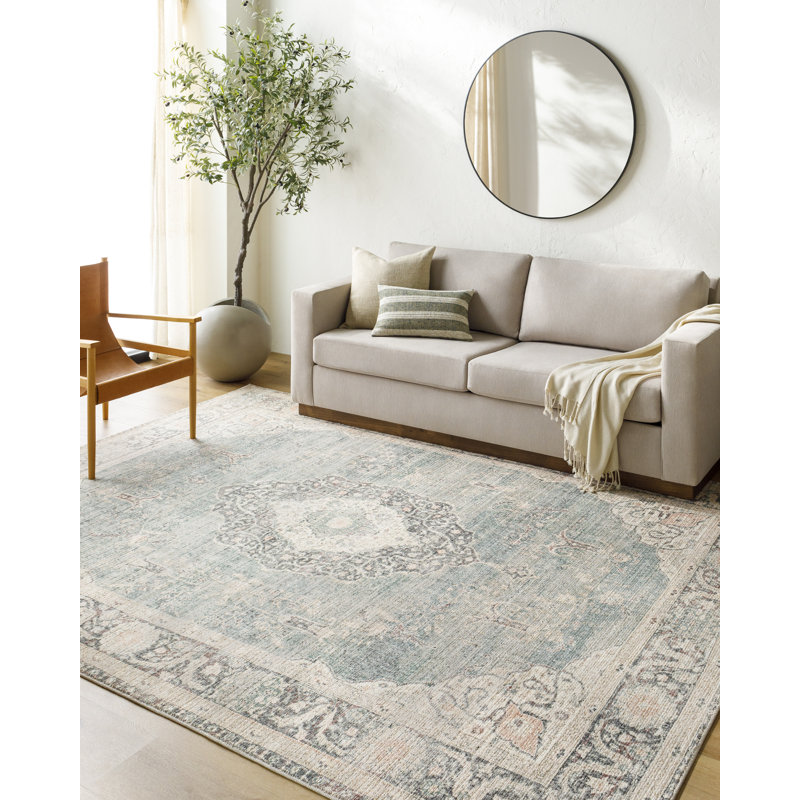 Marlene Vintage Blue and Cream Rectangular Area Rug