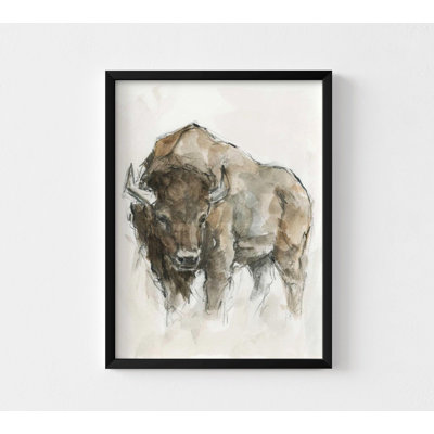 American Buffalo II par Ethan Harper, art mural Buffalo, aquarelle, reproduction d'animaux de ferme, Art animalier sauvage, Art mural occidental 36 x 48 po