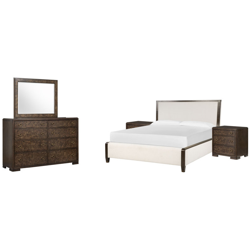 Très grand lit tapissier Garofalo avec commode 2 tiroirs et miroir