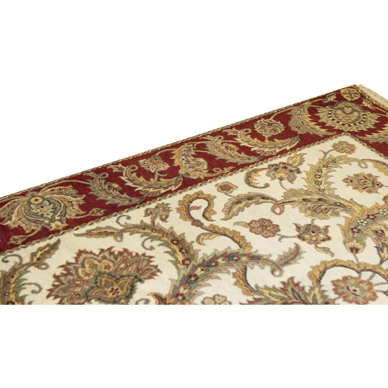 Tapis ivoire et rouge noué à la main de haute qualité