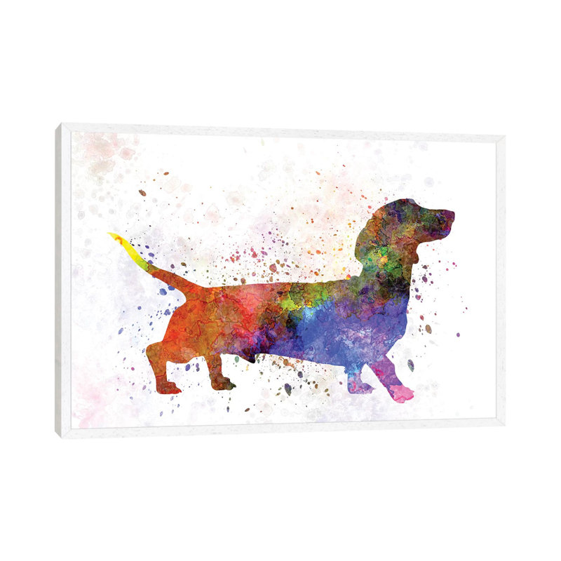 Short Haired Dachshund by Paul Rommer - Painting on Canvas, White Framed, 66.04 cm H x 45.72 cm W