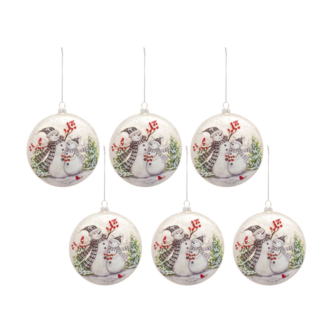 Snowman Disc Glass Ball Ornament (Set of 6) The Holiday Aisle®