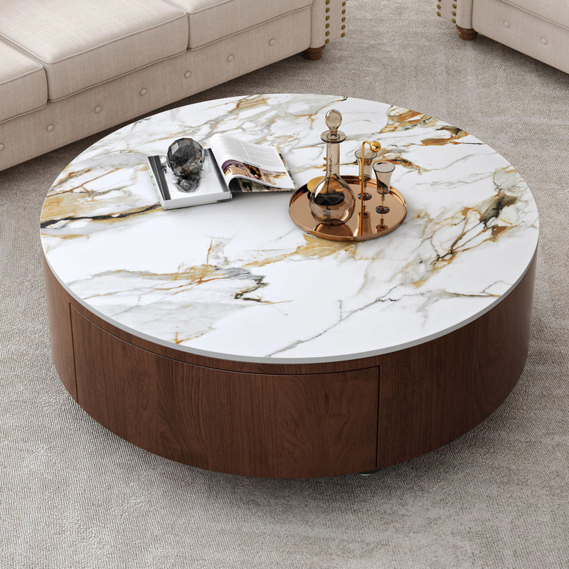 35.4" Round Faux Marble Tabletop Coffee Table