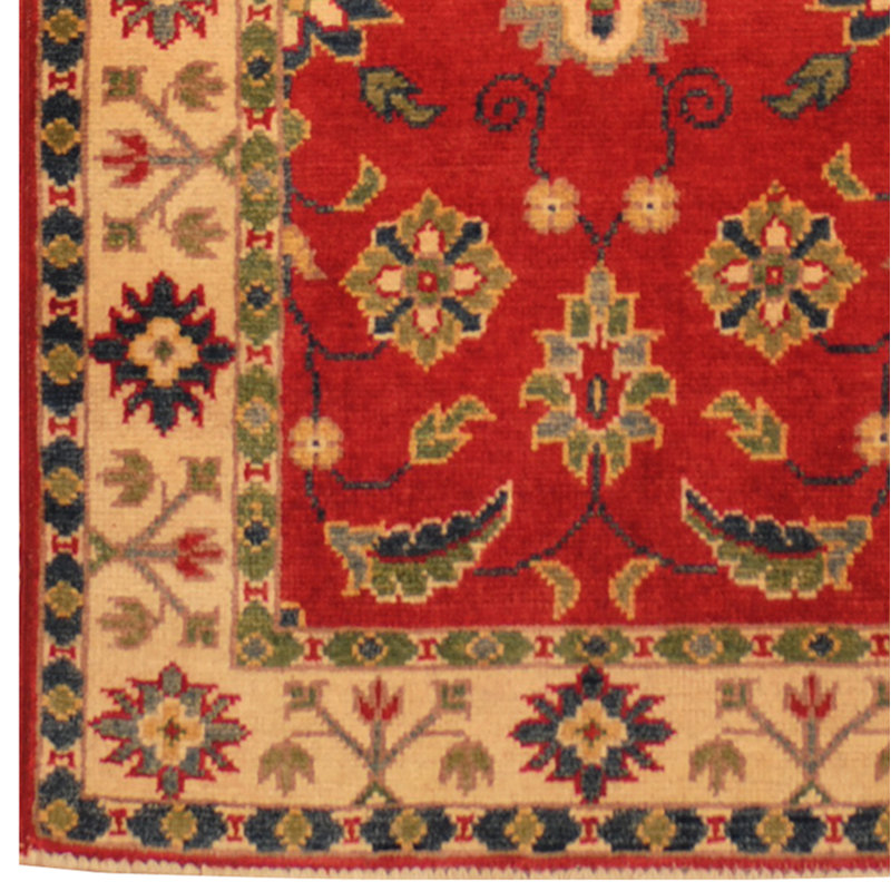 Tapis de couloir unique en laine noué à la main ivoire / rouge 2 pi x 6 pi Jevon