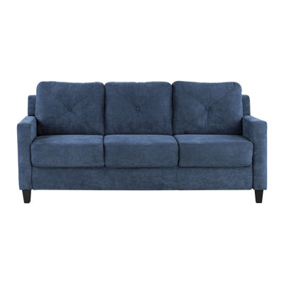 Navy Chenille 3 Seater Leather - Wooden Inner Structure, Upholstery With Look, Tight Back And Seat Cushions For A Stylish Appearance, Pocket Coil Construction Durability, D25 Foam Density Comfortable