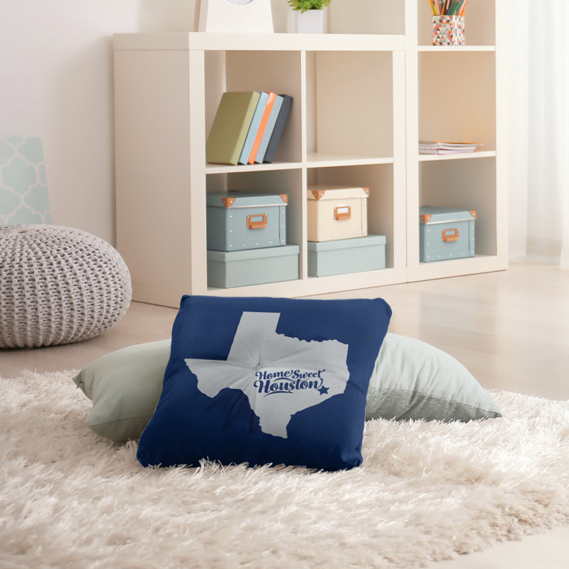 Tufted Floor Pillow, 26" x 26", Blue/Silver, Houston
