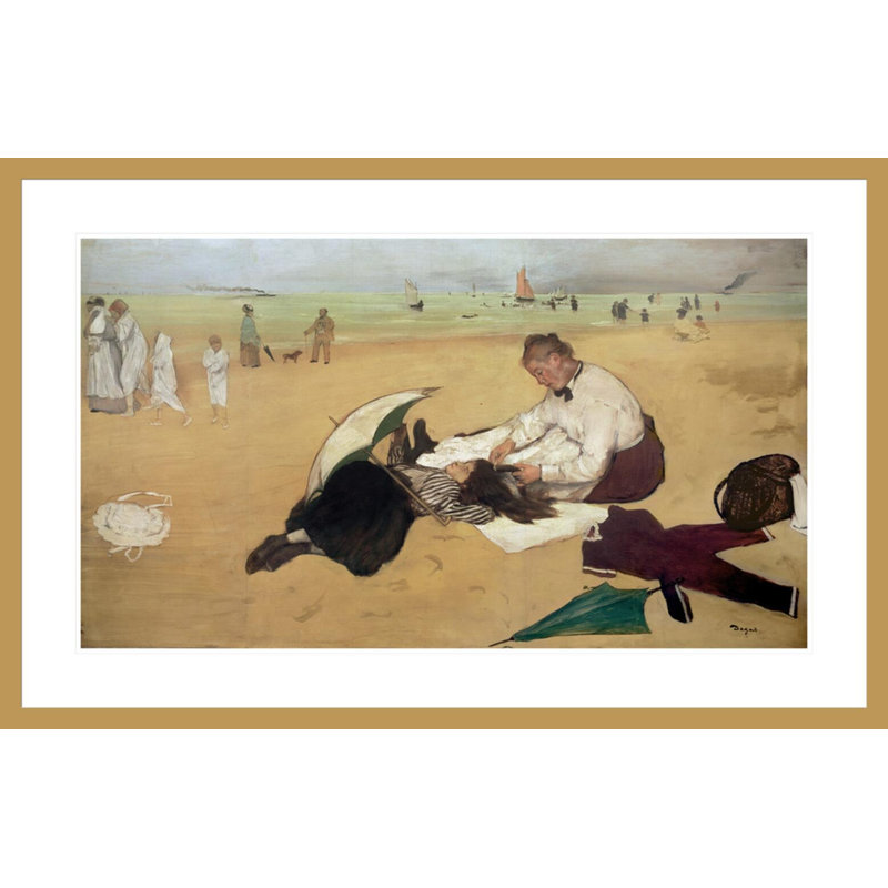 Scène de plage: petite fille se faisant coiffer par sa nourrice par Edgar Degas, H 26,69 po x l 41,5 po