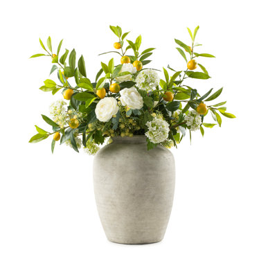 Faux Fruit and White Floral Arrangement