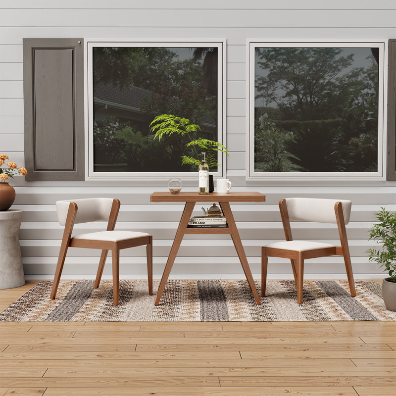 3-Piece Solid Wood Dining Table & Chair Set, Brown