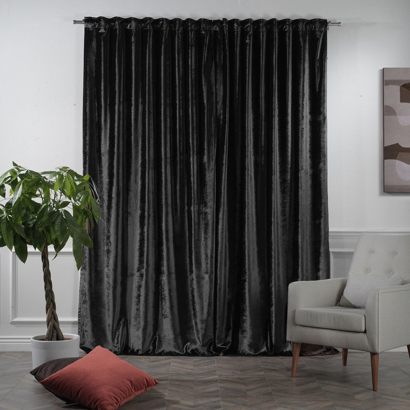 Panneau de rideau simple doublé occultant en velours brillant extra large et très long, L 100 po x L 168 po, 35 - noir