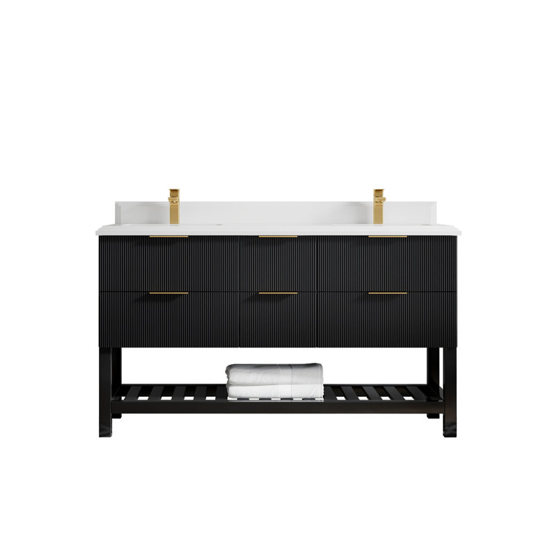 Meuble-lavabo double 60 po avec comptoir en quartz 60 po