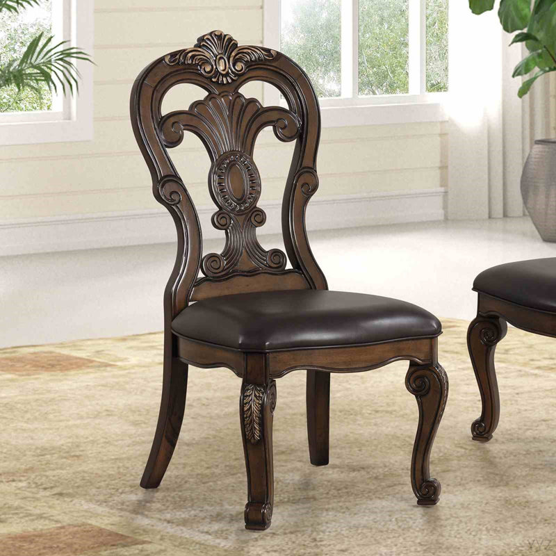 Chaise d'appoint de style traditionnel 2 pièces Corbels ornés finition brun foncé