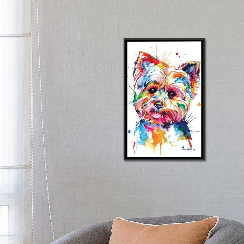 Weekday Best " Yorkie " by Weekday Best, 26" H x 18" W x 1.5" D, Black Framed Canvas, No Mat