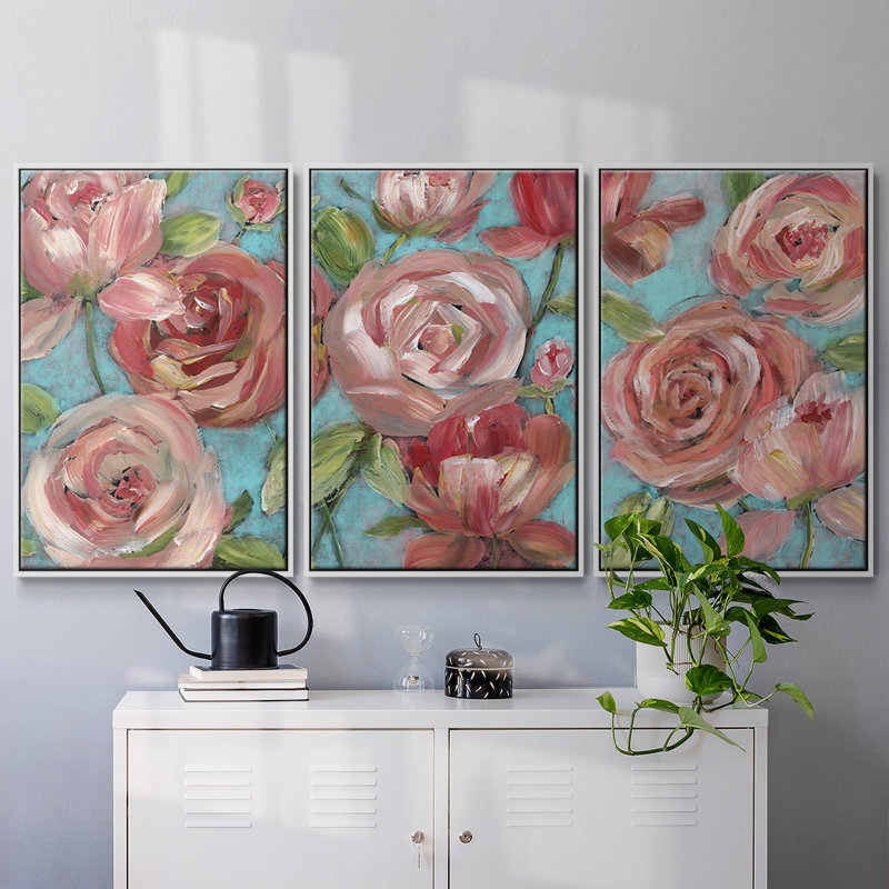Pêches et crème, reproduction sur toile 3 pièces, H 24 po x l 48 po x P 2 po, Blanc