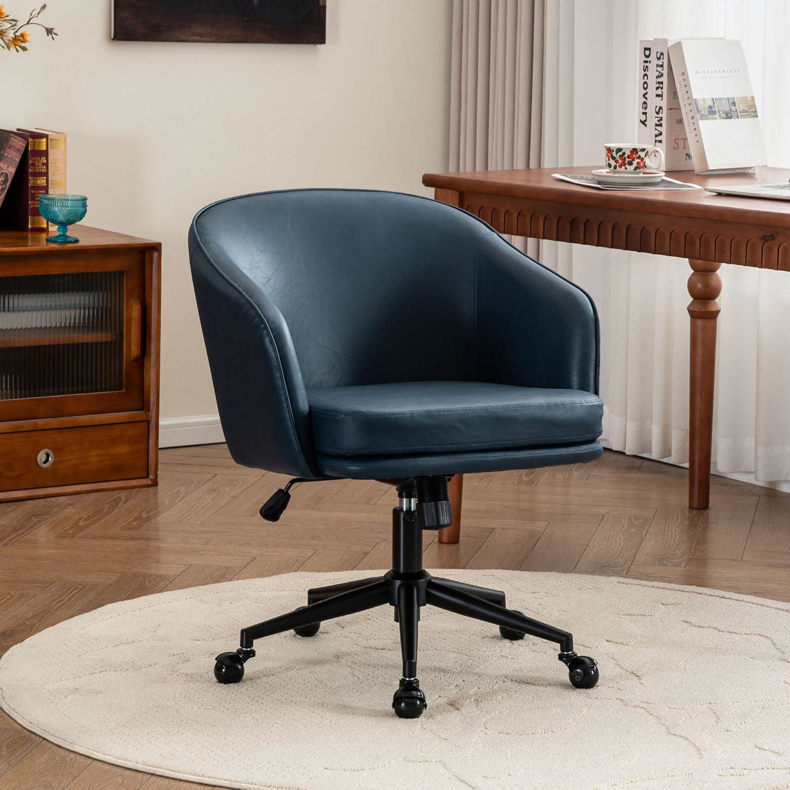 Toscani Office Chair with Lumbar Support, Navy Faux Leather