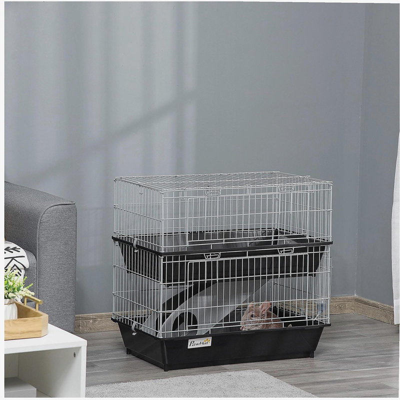 Cage à souris à 2 niveaux, cage de furet avec plat et bouteille, rampe, 2 portes