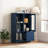 Wooden Floor Cabinet With 2 Glass Doors And 2 Storage Space,Living Room Bathroom Entryway-1245414198