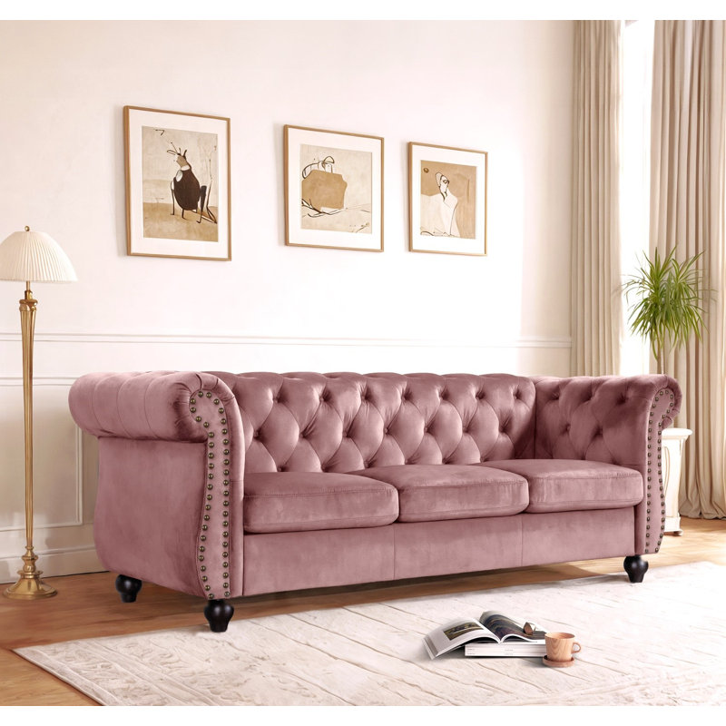 83.07'' wide velvet chesterfield design Sofa, Rose