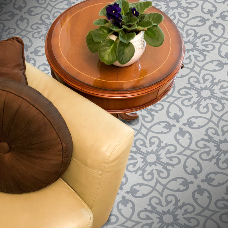 Agadir 8" x 8" Cement Patterned Wall & Floor Tile, White/Gray