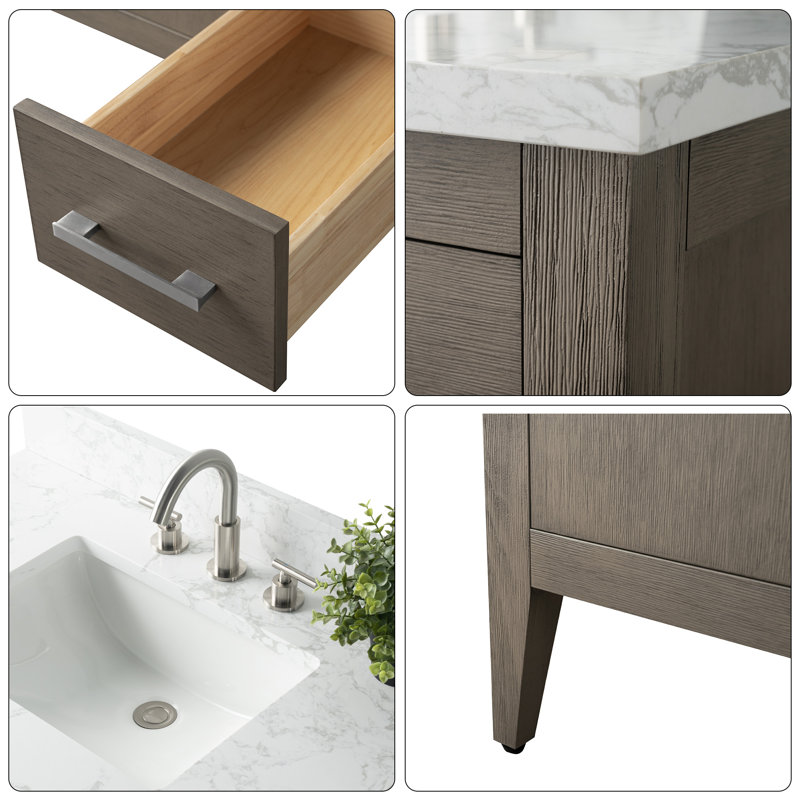 Chambery 36" Single Sink Bathroom Vanity with Engineered Marble Top, Driftwood Gray, Brushed Nickel