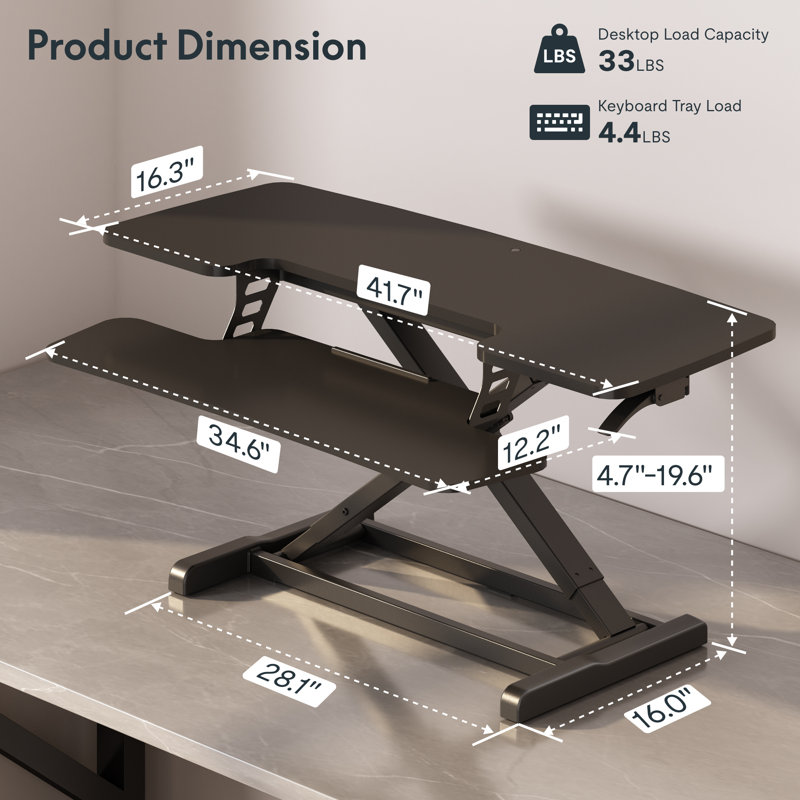 Murray Home Office Standing Desk Converter, 19.6" H x 42" W x 24.9" D, Black