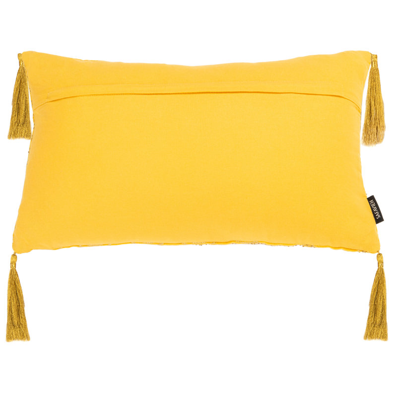Mustard Geometric Embroidered Tassel Rectangular Throw Pillow