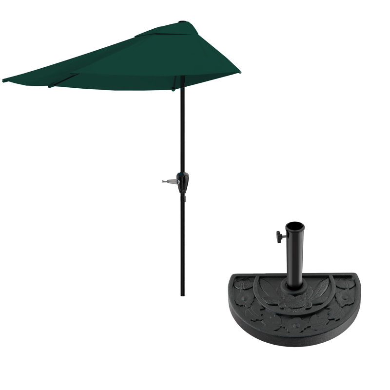 Abat-jour de balcon en demi-cercle à demi-manivelle 9 pi avec base lestée pour terrasse, porche ou contre un mur de 9 pi par Pure Garden (vert forêt)