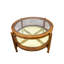 Elegant Brown 33" Round Coffee Table with Glass Top and Handwoven Cane Shelf