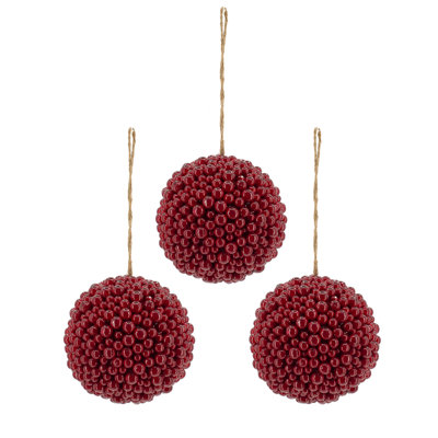 Ornement en forme de boule de baies rouges 6,5 x 6,5 po, boules de Noël suspendues décoratives pour décorations de fêtes, ensemble de 3