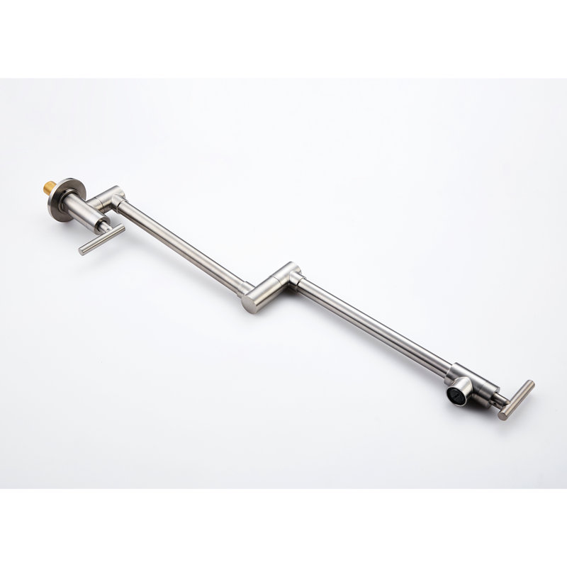 Wall Mount Pot Filler Faucet In Brushed Nickel - Folding Function, 360 Rotation, Robust Brass Construction, Double Handles For Easy Water Regulation, Corrosion Surface Layer Functionality, Rotatable,