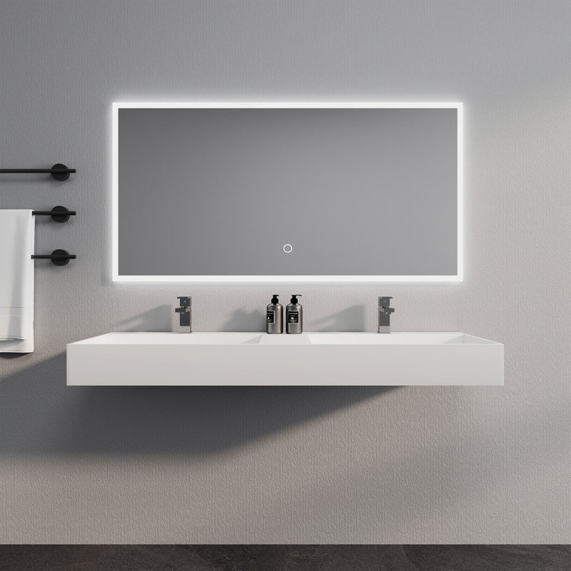 54'' Rectangular Double Solid Surface Bathroom Sink