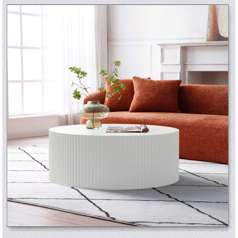 Round Coffee Table with Handcrafted Relief