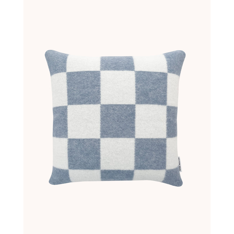 CHECKERBOARD Wool Lumbar Pillow Cover, Blue/White