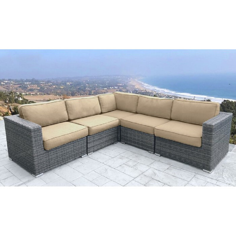 Ensemble de conversation en osier pour 4 personnes avec coussins Sunbrella Michaella, Sunbrella beige