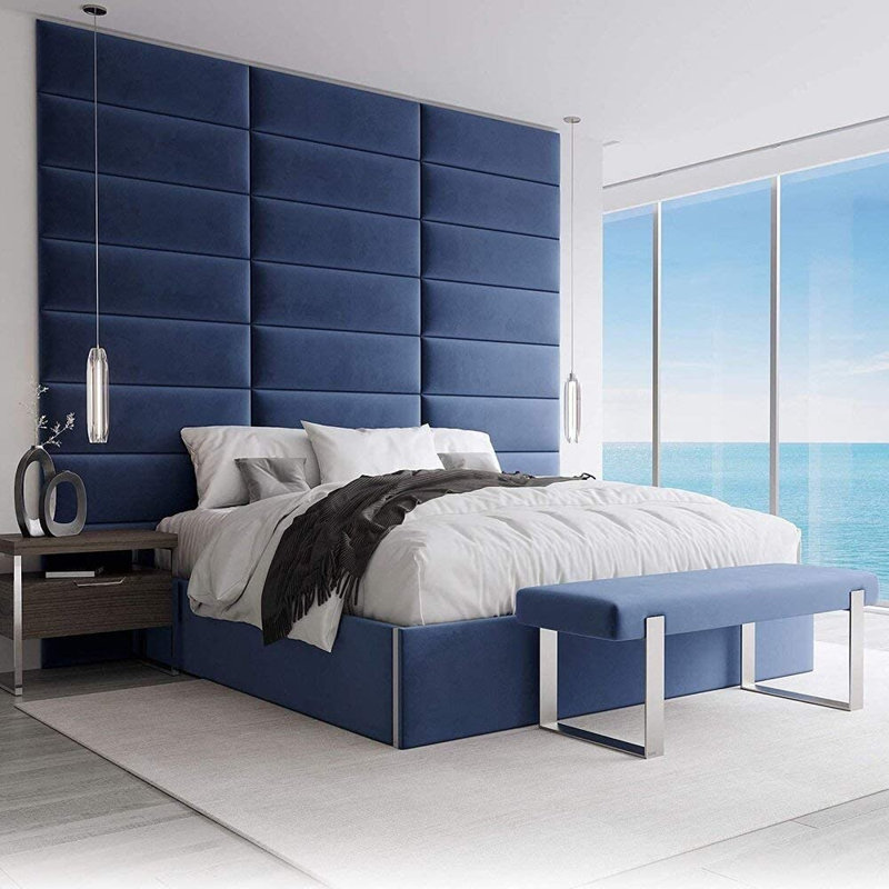 Garen Upholstered Headboard, Super King (6'), Velvet Navy