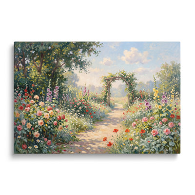 Tableau multicolore sur toile représentant un paysage de jardin, œuvre d'art mural pictural pour le salon, la salle à manger et la chambre.