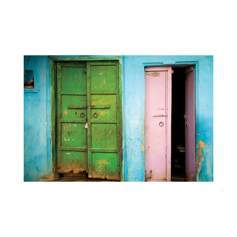 India, Rajasthan. Weathered House Door. by Jaynes Gallery - Wrapped Canvas Print, 20.32cm H x 30.48cm W