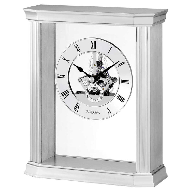 Roman Numeral Stainless Steel Quartz Movement / Crystal Tabletop Clock with Alarm in Silver